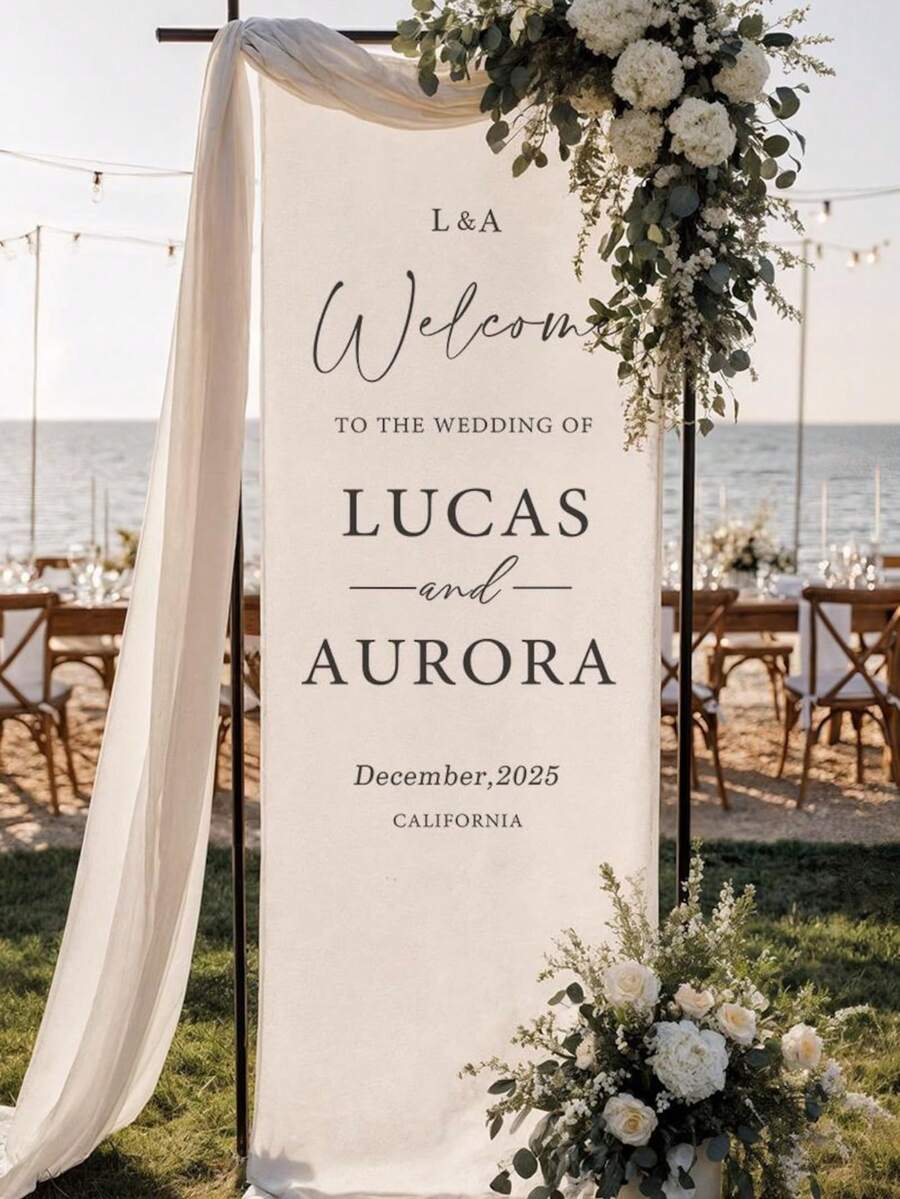 Customized Wedding Welcome Sign, Wedding Fabric Welcome Banner, Modern Wedding Welcome Banner, Fabric Sign Customized Wedding Banner, Bohemian Wedding, Bridal Shower Sign Personalized Name Customized Wedding Sign, Customized Minimalist Welcome Sign, Fabric Welcome Sign, Wedding Decor, Customized Fabric Wedding Sign, Personalized Party Decor, Minimalist Sign, Fabric Sign, Wedding Welcome Sign, 3 Types Of Fabric For Banners, Personalized Party Decor, Minimalist Sign, Fabric Sign, Wedding Welcome Sign - Multicolor - View 1