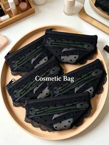 尼龍與聚酯纖維化妝包，蕾絲飾邊三角內褲造型，愛心、豹紋、純色半透明，可收納化妝刷、口紅、眼影盤，適合旅行，可愛設計，女性生日、畢業禮物，美學風格 - 彩色 - 查看 11