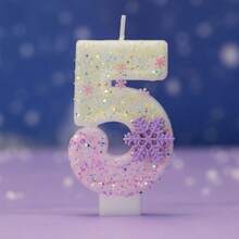 1 pieza Vela de cumpleaños digital, vela de pastel con diseño de copo de nieve, decoración de pastel con purpurina, adecuada para fiestas festivas, fiestas temáticas y aniversarios - Púrpura - Ver 14