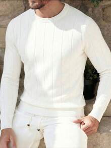 Men's Casual Sweater, Ribbed Knit, Crew Neck, Minimalist And Stylish For Everyday Wear - Aprikot - View 1