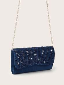 REMANLAND Glamorous Sparkling Rhinestone Decor Chain Bag, Magnetic Closure, Elegant Fashion Party Clutch, Suitable For Women's Birthday Party, Charming Evening Shoulder Bag - Navy Blue - View 4