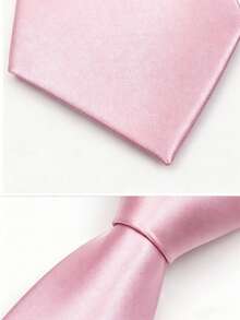 1pc Solid Color Satin Men's Tie, Suitable For Business And Wedding, 7cm - Pink - View 2