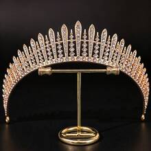 1 chiếc vương miện pha lê gai hình học phong cách vintage, tiara đính đá rhinestone toàn bộ kiểu tia mặt trời, phụ kiện đội đầu hoàng gia cho nữ hoàng dùng trong đám cưới, Coronas - Nhiều màu - Xem 7