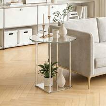 Acrylic Small Round/Rectangular/Curved Side Table, Transparent Coffee Table For Small Spaces, Suitable For Living Room And Sofa, Easy To Assemble, Modern Design - Acrylic - View 5