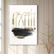 Enmarcado póster con tabla de herramientas y equipos médicos dentales - Impresión artística dental moderna vintage, ideal para consultorios, dentistas, higienistas y estudiantes - 1  plano 2D , perfecta para la decoración de habitaciones. - Enmarcado - Ver 2
