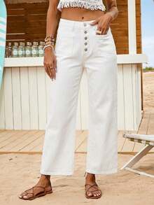 X GALILEA Maija Pantalones rectos de mezclilla gris azulado retro para mujer, con dobladillo vuelto, casuales y versátiles, para salir, otoño - Blanco - Ver 2