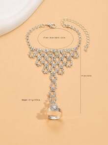 1pc Full Rhinestone Geometric Tassel Hand Chain Bracelet Ring Integrated Hand Jewelry For Women, Fashionable Luxury High-End - Silver - View 12