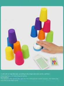 1 Set Juego de Mesa de Entrenamiento Cognitivo de Clasificación de Colores Batalla de Apilamiento de Vasos Juguete/Puzzle de Competición de Apilamiento de Vasos Interacción Padre-Hijo (Color Aleatorio) - Multicolor - Ver 8