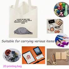 Relatable Exhausted Pigeon Meme Print 1pc Shopping Bag, Funny Gift For Tired Souls - White - 查看 9