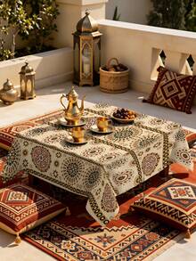 1/2pcs Tablecloth, Vintage Round Geometric Pattern Tablecloth Polyester Material Suitable For Kitchen Dining Room Coffee Table Dining Table Round Square Optional Suitable For Picnic Camping Country Farmhouse Decoration Tabletop Protection And Holiday Arrangement Multi-Scene Practical Decorative Fabric - Multicolor - View 18