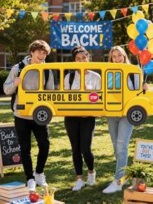 School Bus Themed Back To School Photo Frame, Durable Polyester Photo Background Fabric, With Photo Cutouts And "Welcome Back To School" Lettering, Foldable Campus Outdoor Activity Photo Frame, Student Welcome Party, First Day Of School, Back To School Party, Classroom Photography, Back To School Celebration, Campus Event Decoration. - School Bus - View 7