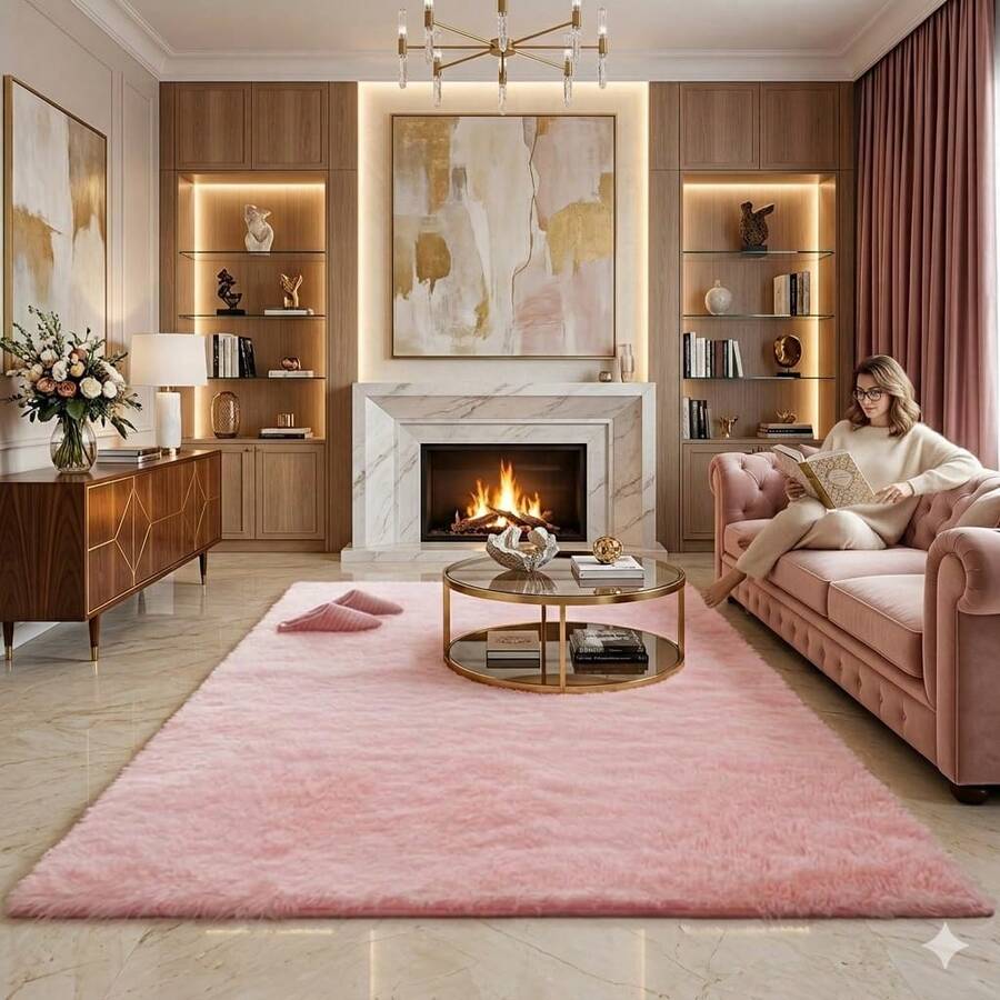 Luxury Shaggy Rug For Living Room Or Bedroom 2.00 X 1.40 - 玫瑰 - 查看 1