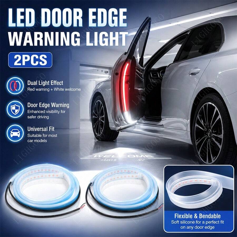 1 Pair, 120cm/48 Inches Car Side Door Warning LED Strobe Light Bar, Red And White, Suitable For Most Cars SUV Trucks, Auto Accessories, Holiday Gifts - 120cm/48 inches car side door warning LED - 查看 1