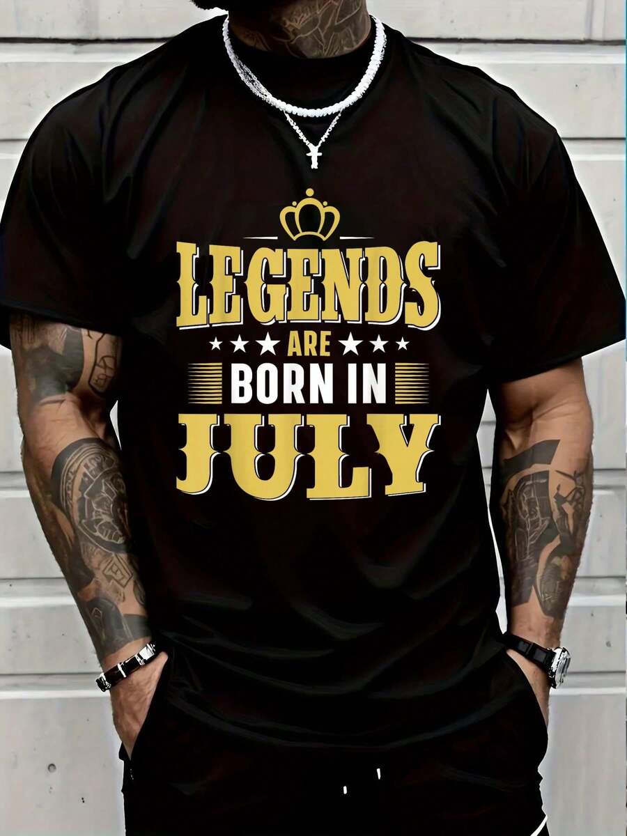 100% Cotton Vintage 4th Of July Legends Are Born In July Men Women T-Shirt Casual Short Sleeve Shirt Women's Men Graphic Tee - 黑色4 - 查看 1