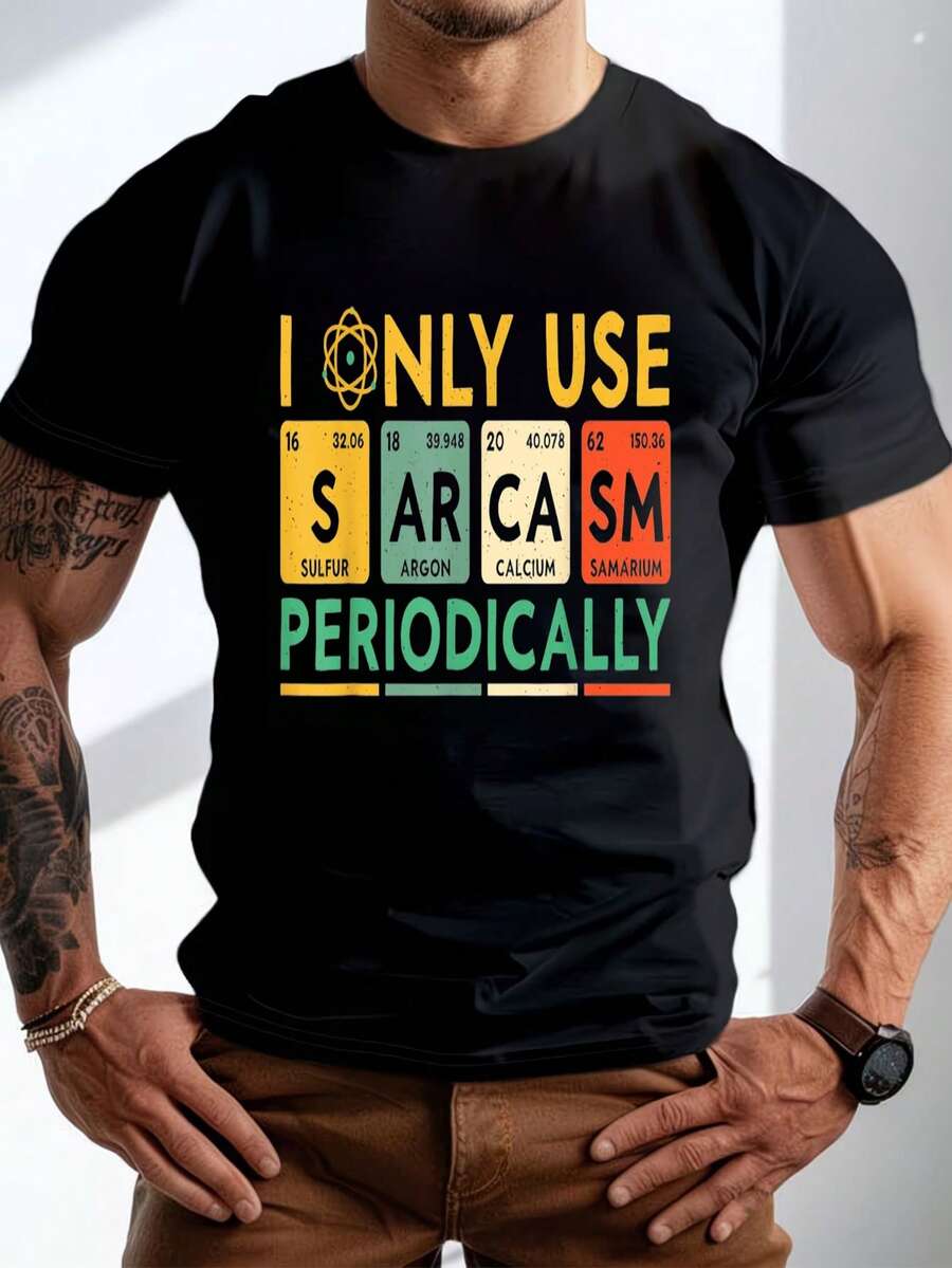 Men's Pure Cotton Short-Sleeved T-Shirt Casual Funny Sarcasm Periodic Table Graphic Print Tee  Novelty Top Breathable Comfortable Daily Wear Summer Outfit Christmas Gift for Him New Year Present Stocking Stuffer European Holiday Season Gift Idea Relaxed Fit Soft Fabric Easy to Match Male Clothing - Schwarz - Übersicht 1
