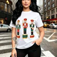 Camiseta de mujer con estampado de tres soldados cascanueces coloridos sobre tambores - camiseta casual de manga corta con ajuste cómodo y estilo urbano vibrante, ideal para paseos por la ciudad, salidas diarias y eventos festivos - regalo perfecto p - Blanco - Ver 10