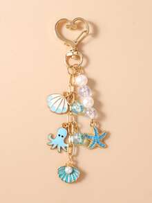1pc Summer Beach Octopus Conch Shell Keychain Keyring, Pearl Shell Starfish Key Fob, Bag Charm - Multicolor - View 6