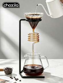 choxila 1pc Vintage Handle Coffee Pour-Over Pot With Metal Stand And Glass Drip Filter, Universal - Filter Cup Holder - View 1