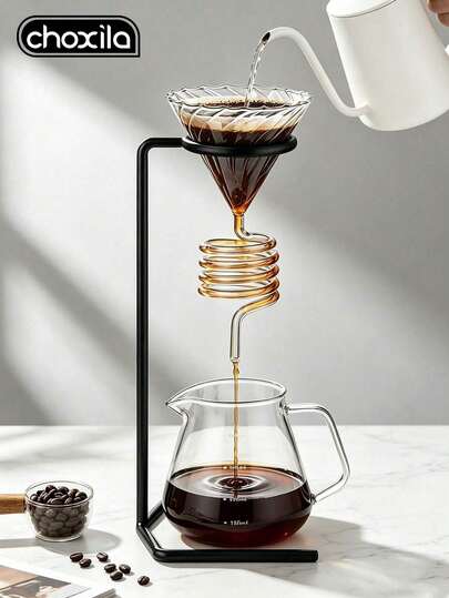 choxila 1pc Vintage Handle Coffee Pour-Over Pot With Metal Stand And Glass Drip Filter, Universal