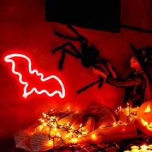 1pc LED Neon Light Halloween Decoration, Bat Shaped Neon Light Gothic Night Light Battery Operated Table Lamp Suitable For Bedroom, Bar, Wall, Coffin Decoration - Bat - Multicolor - View 7