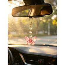 1pc Crystal Bead Butterfly Car Interior Decoration Pendant, Car Rearview Mirror Decoration Accessories - A - View 1