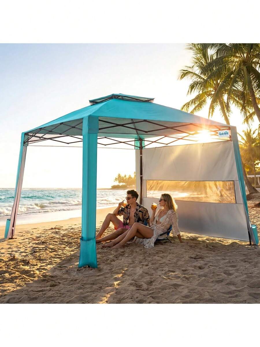 10x10 Up Canopy Tent With 1 Sidewall Lightweight, Portable, And Versatile Beach And Sporting Events With And Easy Setup - Blue - View 1