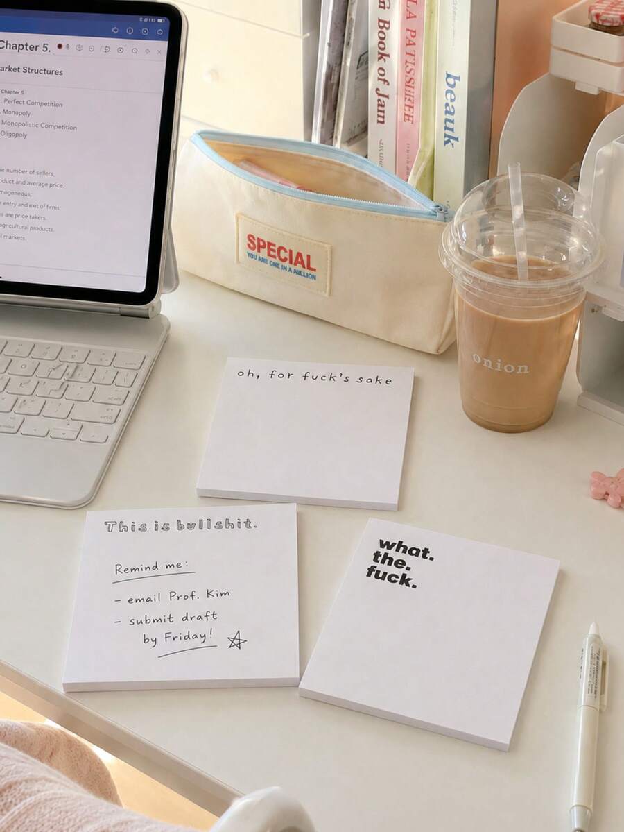 Funny Sarcastic Sticky Notes, Minimalist Black Text Memo Pad, Suitable For Daily Reminders, Study To-Do Lists And Random Ideas, Perfect For Students, College Students, Dorms And Office Use Back To School Stationery - one-size - View 1