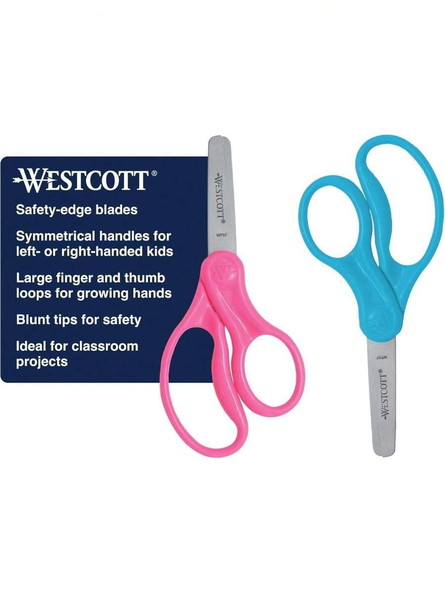 Westcott 5 Hard Handle Kids Scissors, Assorted Colors, 2-Pack - Round Tip - 2 Pack - View 1