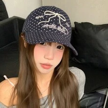 Korean-Style Polka Dot Bow Embroidered Baseball Cap For Women, Spring And Summer  Fashion Soft-Top Baseball Cap, Sweet And Versatile Hat KTRZ - Màu be - Xem 2