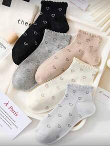 5 pares de calcetines de tobillo con encaje con diseño de corazón para mujer - Blanco - Ver 8