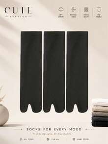 1/3 Pairs Japanese Style Split Toe Socks For Men, All Season Thin Breathable Toe Socks, Black, Unisex - Multicolor - View 11