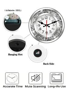 2D Flat 1pc Diamond Frost Color Swiss Silent Quartz Movement Wooden Wall Clock High Definition Printed Pattern Suitable For Living Room, Bedroom, Office, Study Decoration 10/12 Inch (AA Battery Not Included) Holiday Decor 2D Flat - Multicolor - View 6