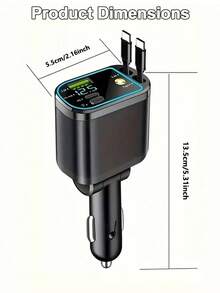 5-In-1 Retractable Car Charger, Fast Charging Adapter With Environment Light & Starry Light, USB Type-C PD, Compatible With IPhone IOS & Android, Voltage Display, Cigarette Lighter Adapter - A - View 3