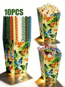 20/10個/1個 海灘主題爆米花盒 11.5x7x5cm 紙製糖果容器 夏日熱帶棕櫚樹太陽波浪造型點心盒 適用夏威夷 Luau、海灘派對、生日、嬰兒派對、泳池派對用品 - 蝴蝶款 - 查看 11