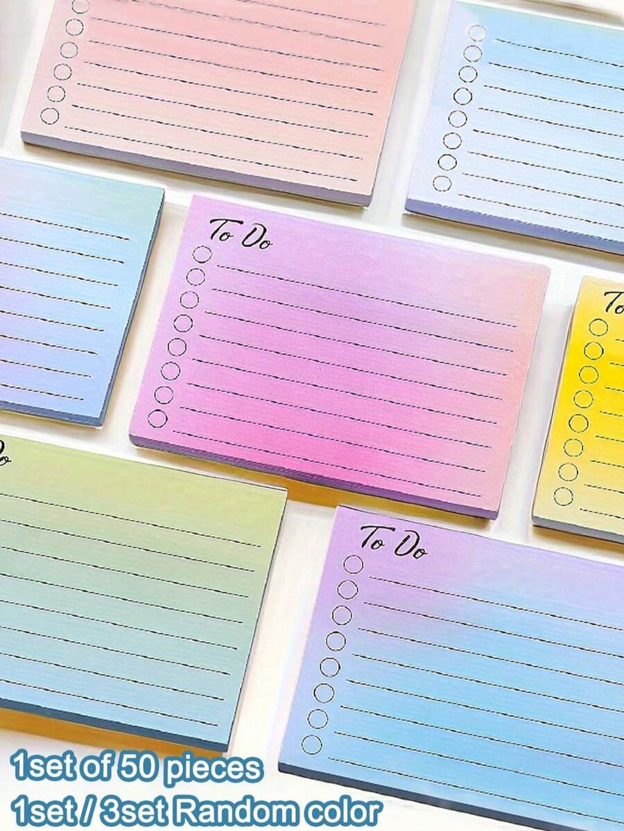 150 stuks gradiëntkleur liniaal lijn plaknotities, desktop memo bericht sticker voor student, willekeurige levering per enkel boek (50 stuks) - Veel kleurig - Bekijken 1