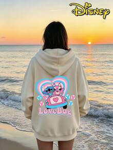 Disney Lilo & Stitch Stitch & Angel "Love Bug" Couple Hoodie, Oversized Casual Daily Sweatshirt, Single Unit 1pc - Quả mơ dành cho nữ - Xem 2
