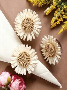 12/4/1pc Handmade Artificial Daisy Napkin Rings, Napkin Clips For Use At Tables, Weddings And Family Gatherings (With Sunflower Pattern) - Multicolor - View 6
