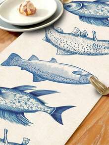 Fish Pattern Table Runner, Suitable For Holiday, Party, Birthday, Dinner, Kitchen And Dining Room Table Decoration, Can Be Used All Year Round, Home Textile Decoration - Multicolor - View 3