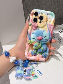Disney Has Authorized, Phone Case - Chain Set, The Stitch Lilo & Stitch 3D Phone Case Plus A Silicone 3D Stitch Bracelet With Metallic Ring Removable Bracelet, Stitch And Angel Pattern, Compatible With Iphone17/16/15/14/13/12/11/XS/XR/X Plus Pro Max, A Stylish Cartoon Phone Case, The Perfect Gift Choice, Phone Protection, Durable Phone Cover, Great Gift For Friends And Family. - trắng - Xem 4