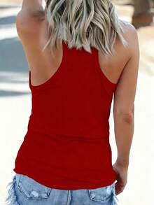 Disney Official Authorization | Women's Casual Round Neck Sleeveless Vest. Featuring Mickey, Minnie, And Pluto, Paired With A Vintage Red Convertible Print, It Is Lively And Full Of Fun. It Is An Age Reducing Item For Daily Wear And An Ideal Choice For Creating A Dynamic Look. - Đỏ - Xem 2