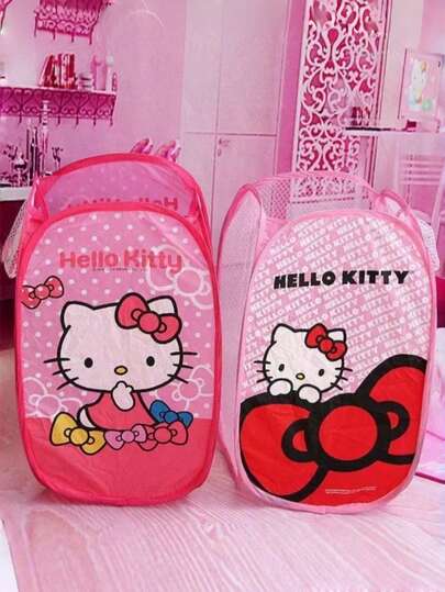 SANRIO 1 pieza Cesta de lavandería de malla con diseño de Hello Kitty, plegable, adecuada para cesta de lavandería/cesta de almacenamiento de baño/cesta de almacenamiento/cesta de lavandería plegable, cesta práctica de tela para ropa sucia de uso doméstico, cesta de lavandería de gran capacidad, cesta de almacenamiento plegable impermeable, adorable cesta plegable de ropa sucia con diseño de dibujos animados Y2K, solución de almacenamiento doméstico portátil