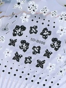 2片裝 5D 黑白波點扶桑花浮雕美甲貼紙 夏季花卉美甲貼片 凸起裝飾 DIY 自黏式美甲配件 女士與女孩適用 沙龍設計用品 - 彩色 - 查看 6