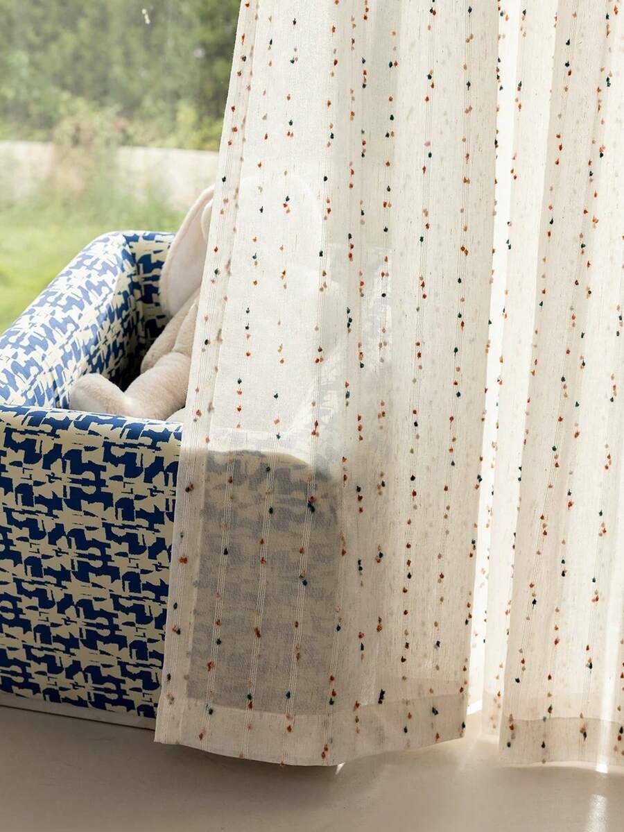 1PC Ins Style Colorful Small Polka Dot Sheer Curtain, Cream Style Translucent Non-Transparent Bedroom Living Room Bay Window Curtain - Multicolor - View 1