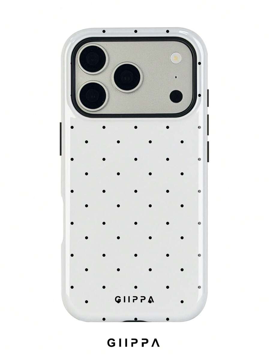 GIIPPA 1件白色底黑波點圖案設計手機殼，適用於Phone 17 Pro Max，相容Phone 16 Pro Max、15 Pro Max、14 Pro Max，韓系高端時尚趣味手機殼，相容11/12/13/14/15/16 Pro Max Plus，優雅設計適合男女，送給女友的完美禮物！ - 白色 - 查看 1