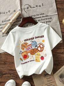 1 buah Kaos Pullover Lengan Pendek Bergambar, Pakaian Anak-Anak, Atasan Hadiah Musim Panas untuk Anak-Anak - Putih - View 5