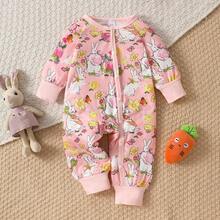 Cute Pink Cartoon Rabbit Print Infant Jumpsuit, Suitable For All Seasons - Multicolor - View 3