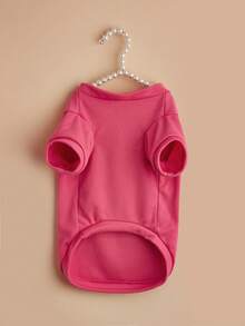 New Solid Color Short Sleeve Comfortable Breathable Pet T-Shirt Cat Dog Small Dog Round Neck T-Shirt Clothing - Rose Red - View 8