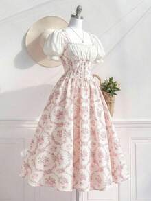 xheSHEIN MOD Vestido de mujer con estampado floral retro patchwork, vestido de primavera, atuendo de vacaciones para mujer, ropa de playa, vestido bohemio para mujer, estilo old moneyxhe - Multicolor - Ver 1