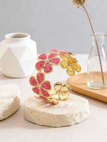 VceTd 1pc Fashion Sweet Vacation Style Multi-Color Drip Oil Enamel Flower Stamen Design Women's Bracelet For Daily Wear/Holiday Gift - Yellow Gold - View 10