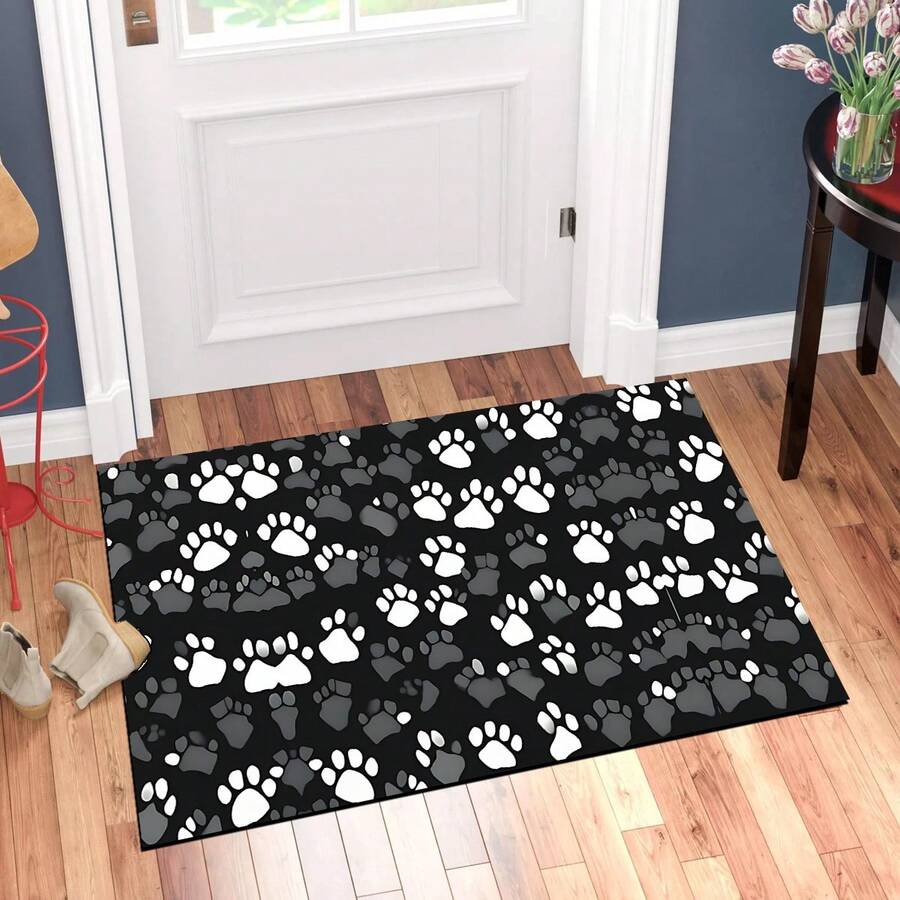 1 pieza, Decoración del hogar, Alfombra de barro de diatomeas con estampado de huella de pata, Fácil de limpiar, Impresión 3D rectangular, Adecuada para entrada, sala de estar, cocina, dormitorio, pasillo, baño, lavandería - Alfombra de poliéster, Adecuada para decoración del hogar interior y exterior - Multicolor - Ver 1